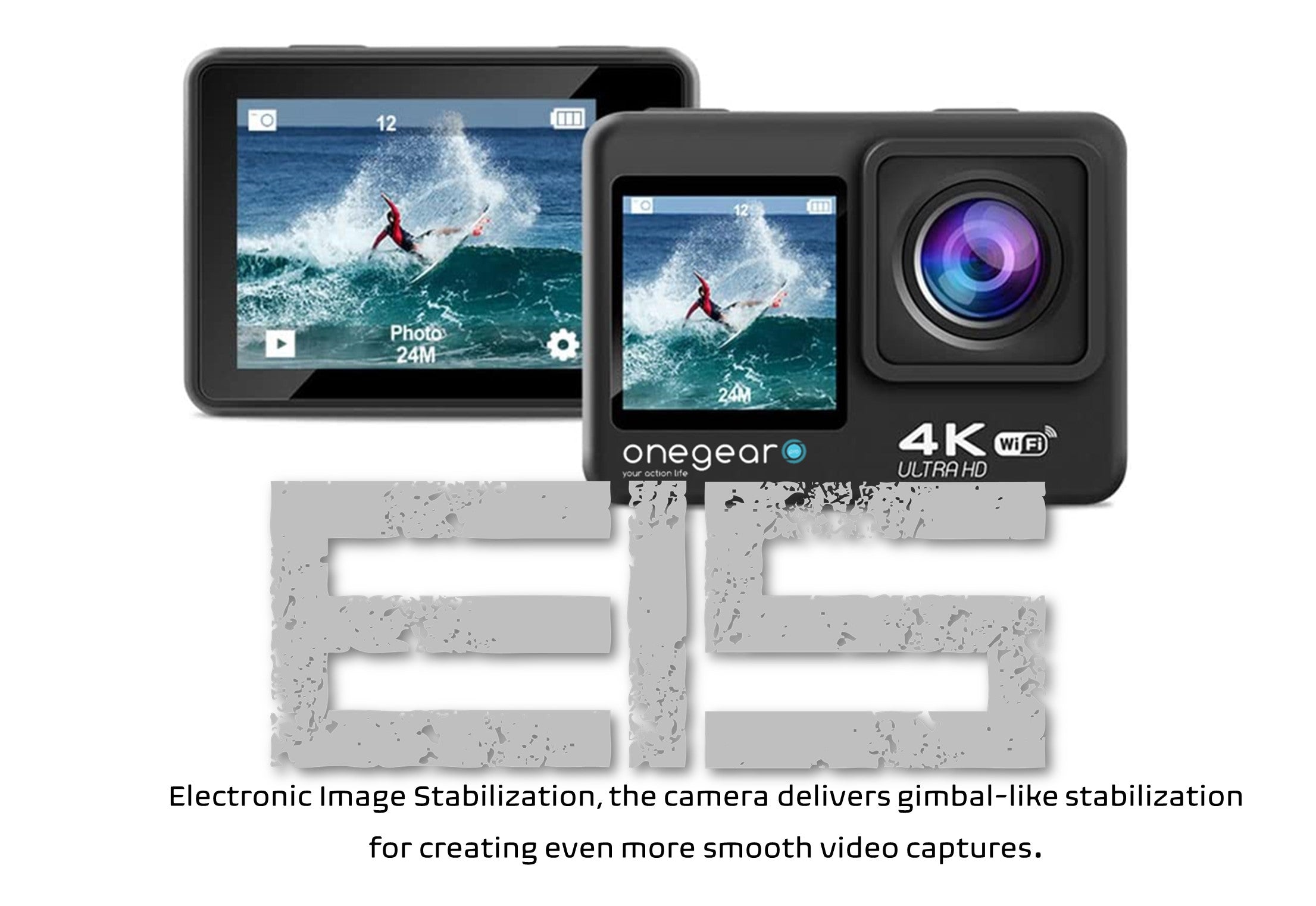 EIS4K PRO 60 FPS Stabilizzatore EIS SIX -AXIS Doppio display 30 mt waterproof actioncam